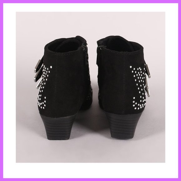 NWT Studded Low Cut Bootie with Belts (Black) - Picture 3 of 6